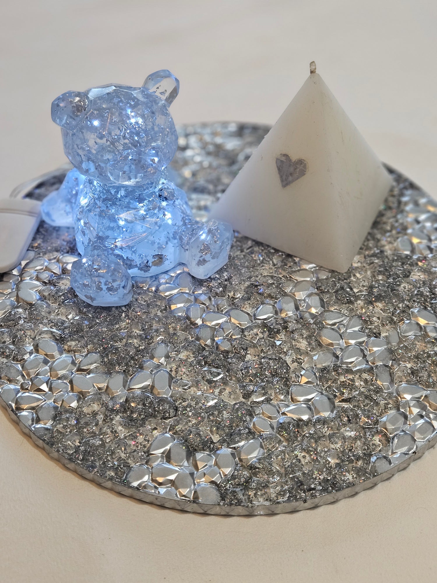 Resin 'Light up" Bear with Silver foil and lights