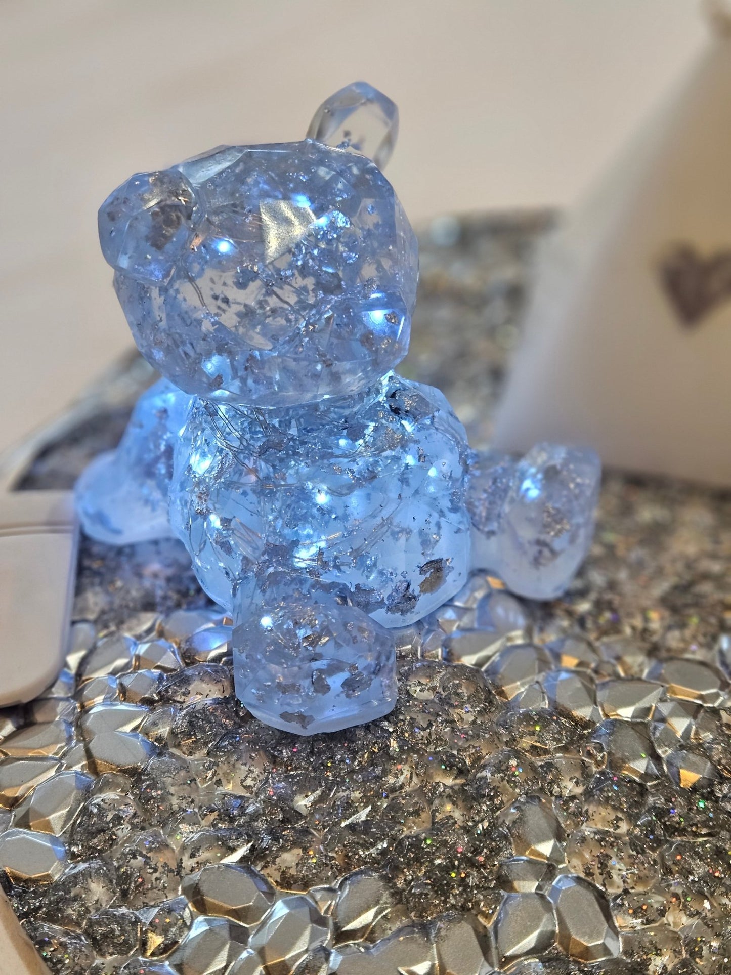 Resin 'Light up" Bear with Silver foil and lights