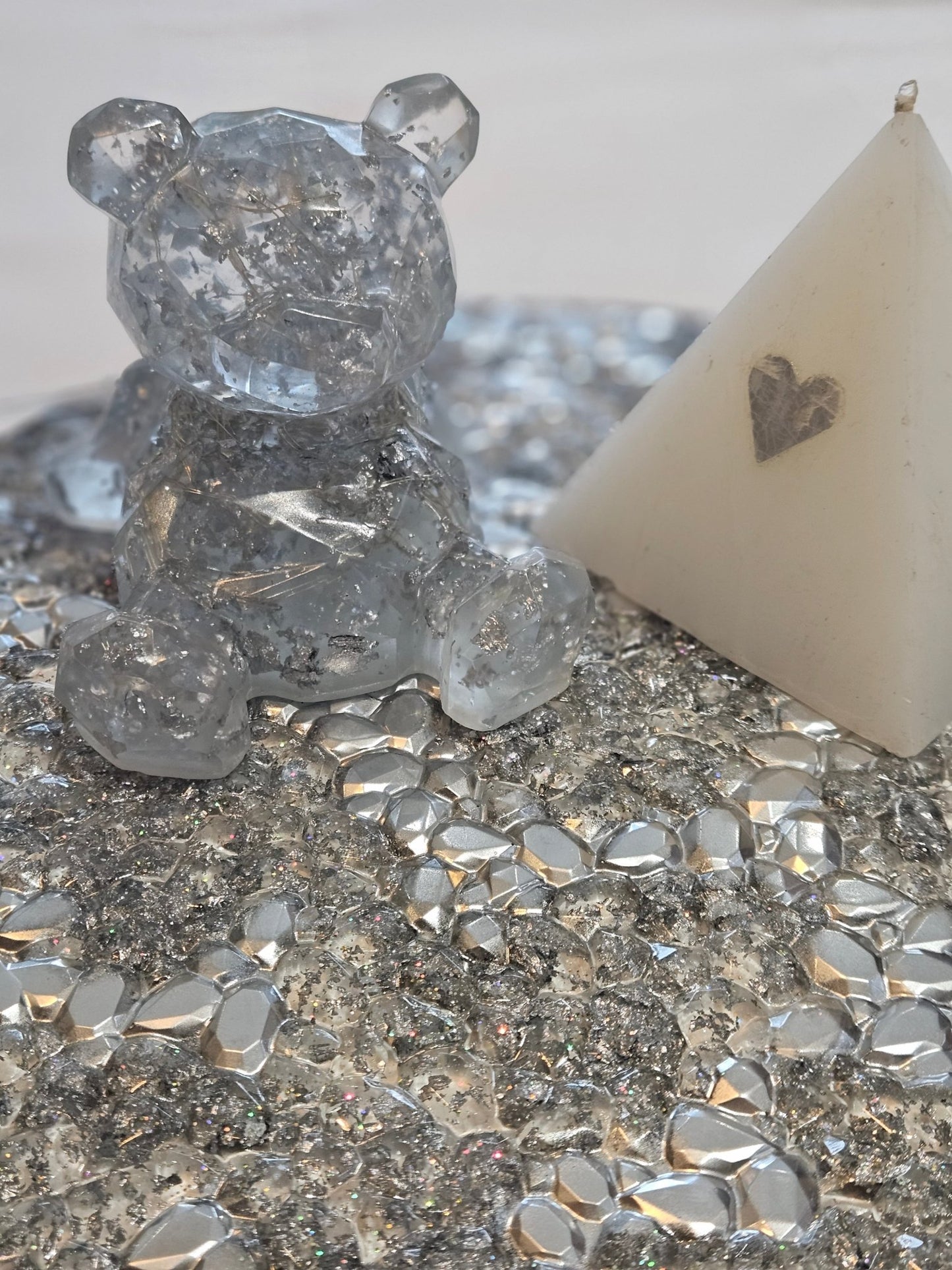 Resin 'Light up" Bear with Silver foil and lights