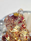 Resin 'Light up" Bear with dried roses, silver foil