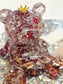 Resin 'Light up" Bear with dried roses, silver foil