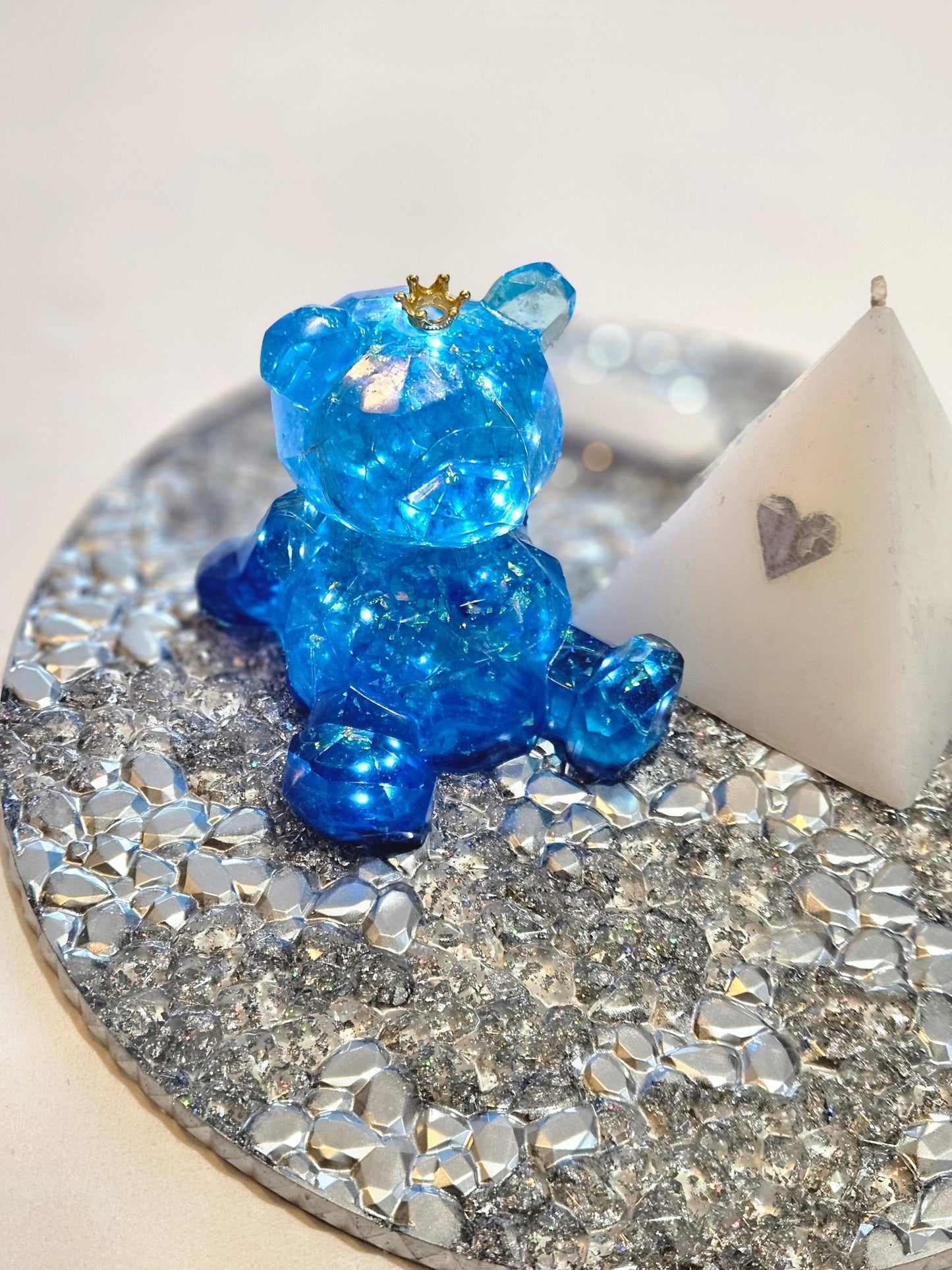 Resin Blue 'Light up" Bear with holographic foil and lights