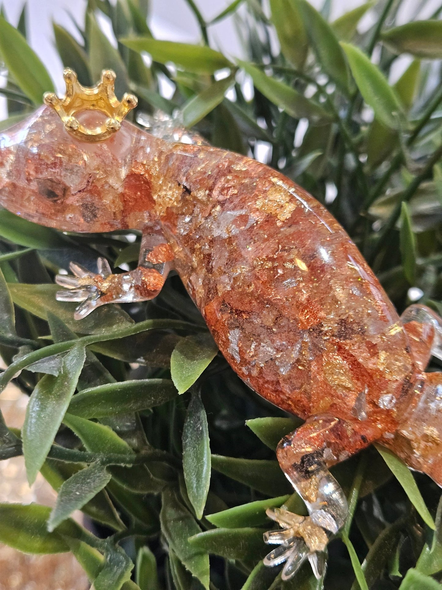 Resin fat tail Gecko with Gold, Copper and Silver foil