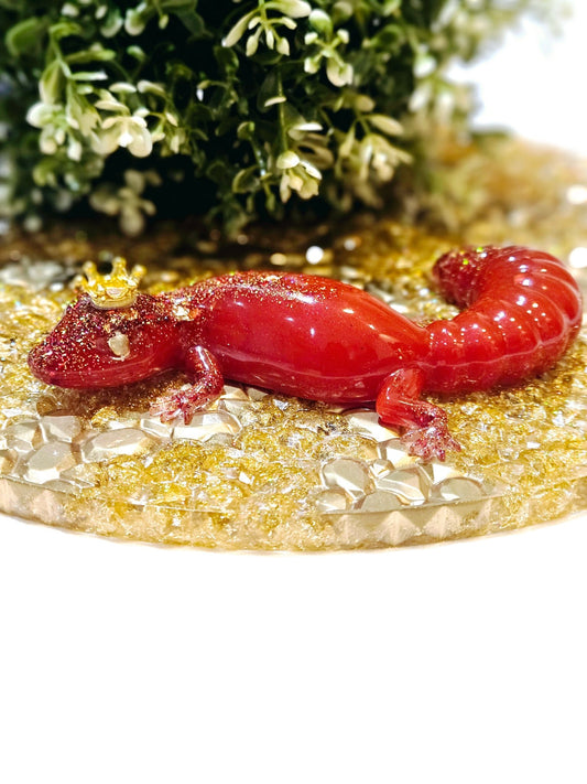 Resin fat tail Gecko in Deep red and glitter