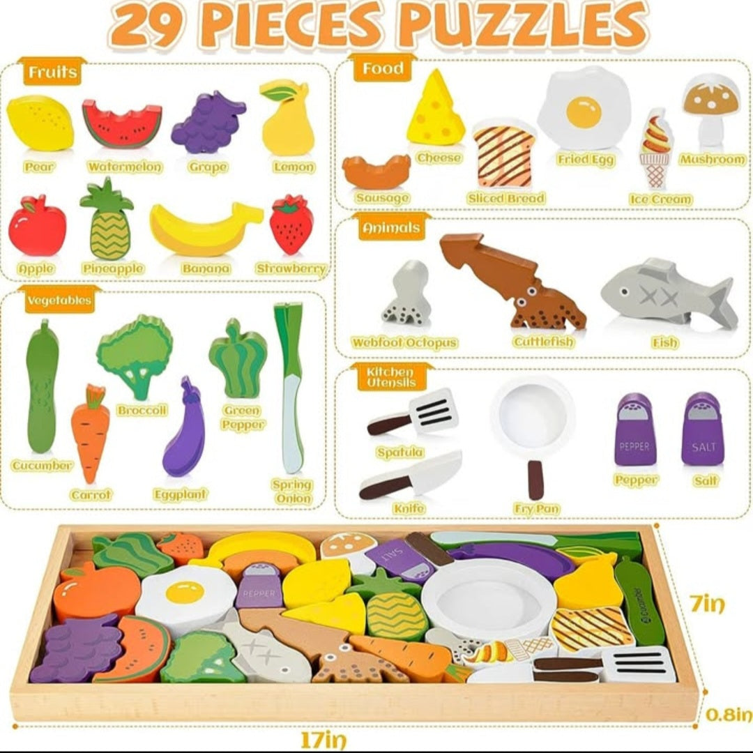 Montessori STEM Wooden Jigsaw Puzzle Shape Puzzles Board with 29 Pieces