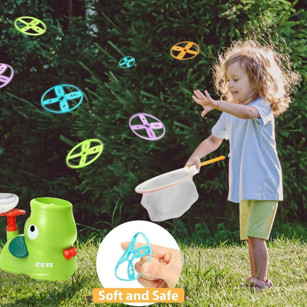 Catch the Flying Discs Launcher Toy - Indoor Outdoor Fun Game for Children and Adults