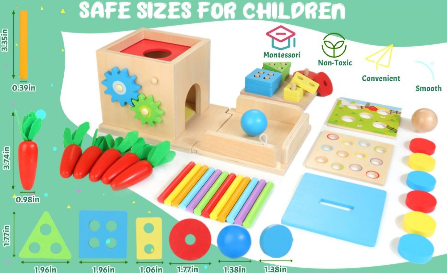 Montessori Wooden Activity Cube Baby 12 months+ - 8 in 1 Wooden Sorting and Stacking Toy Set