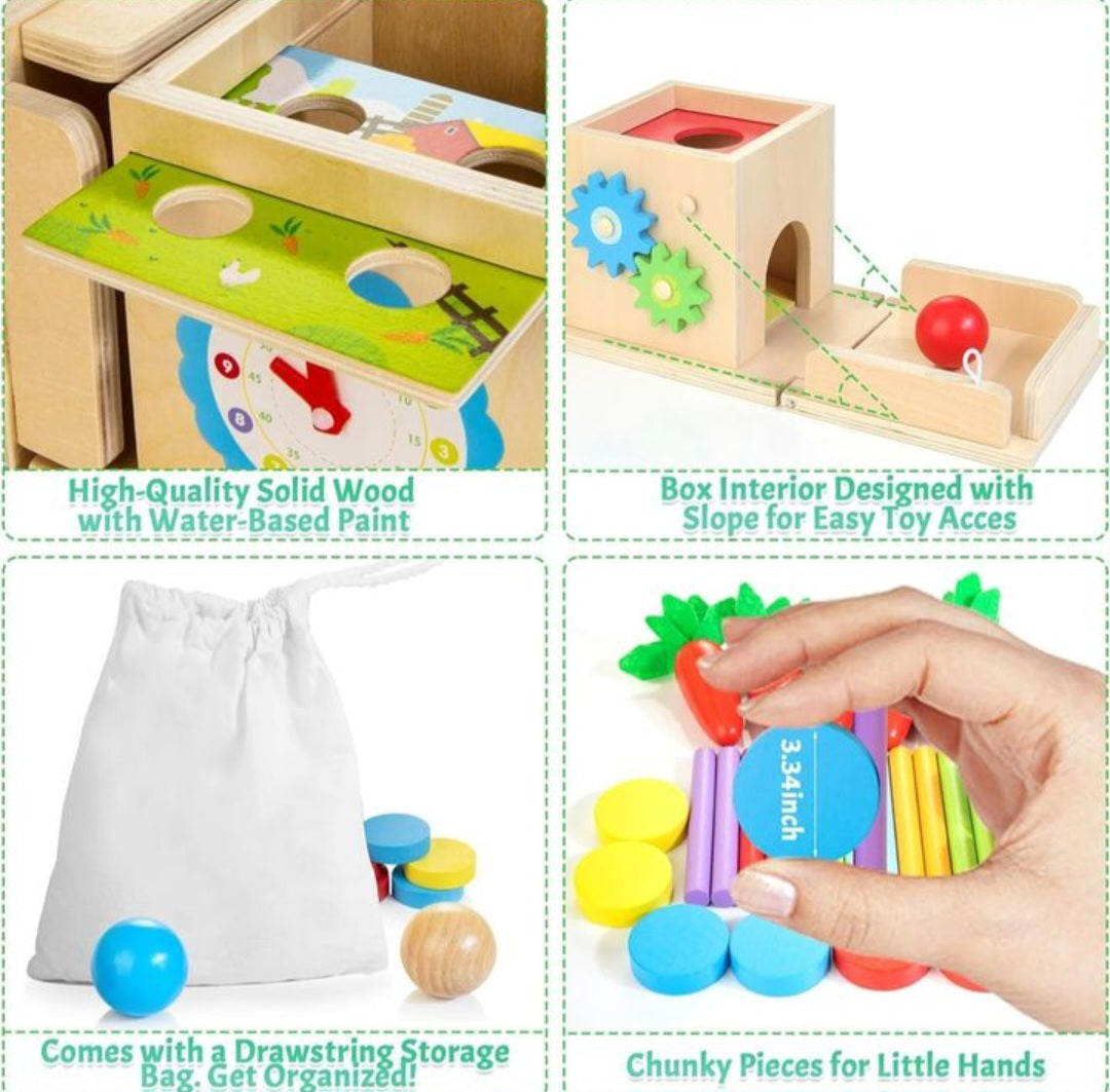 Montessori Wooden Activity Cube Baby 12 months+ - 8 in 1 Wooden Sorting and Stacking Toy Set